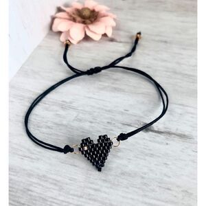 Miyuki Delica Black Heart Shaped Seed Bead Bracelet